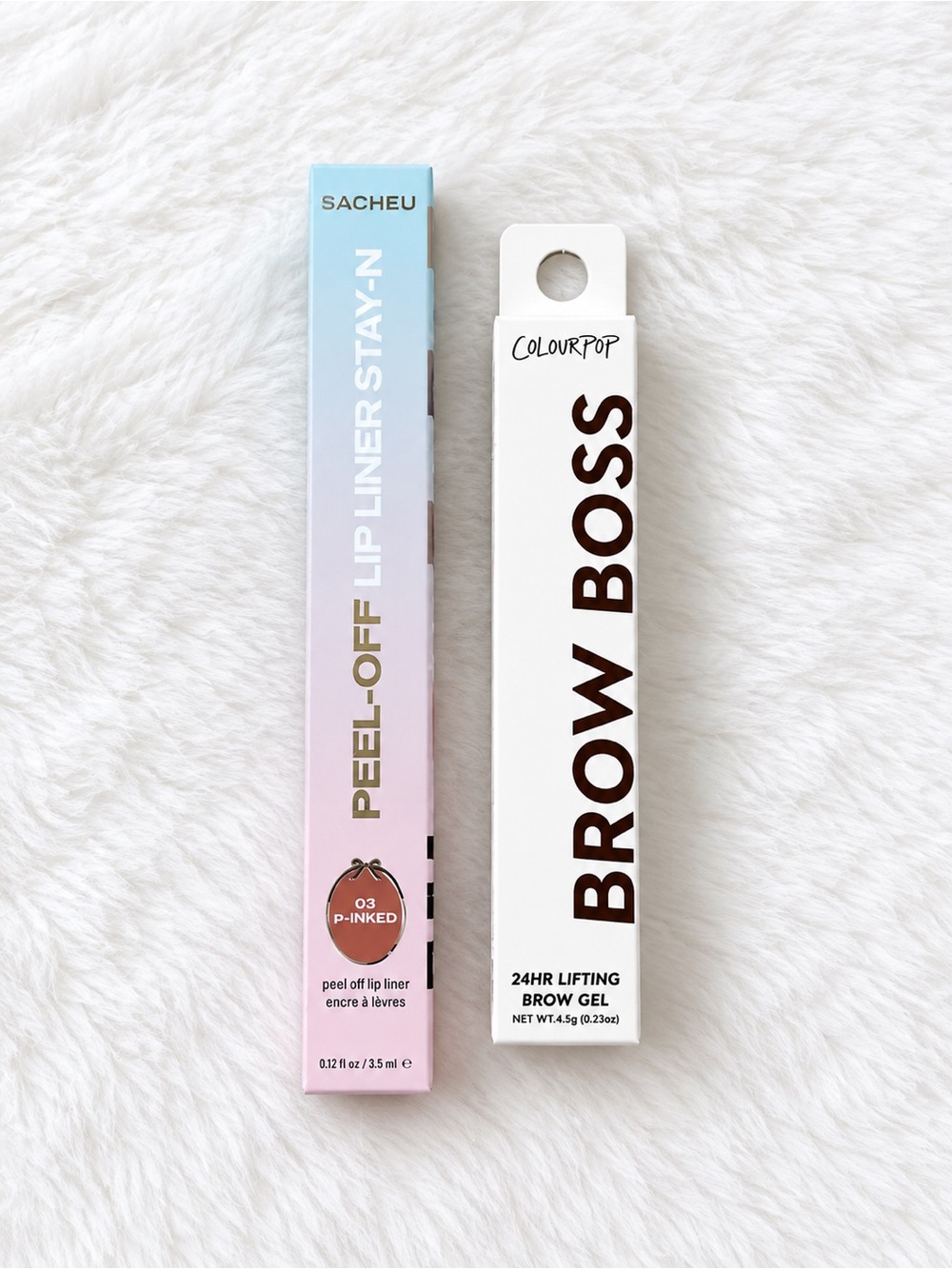 Sacheu Peel-Off Lip Liner and ColourPop Brow Boss Gel
